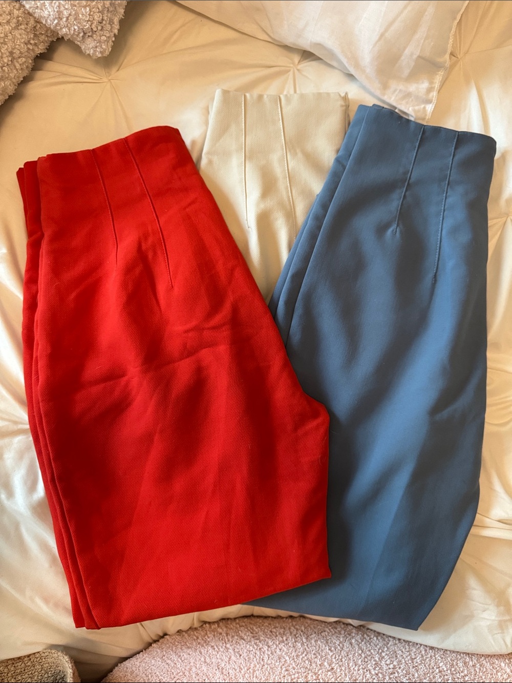 Zara Tailored High-Waist Trousers in Red, Cream & Blue